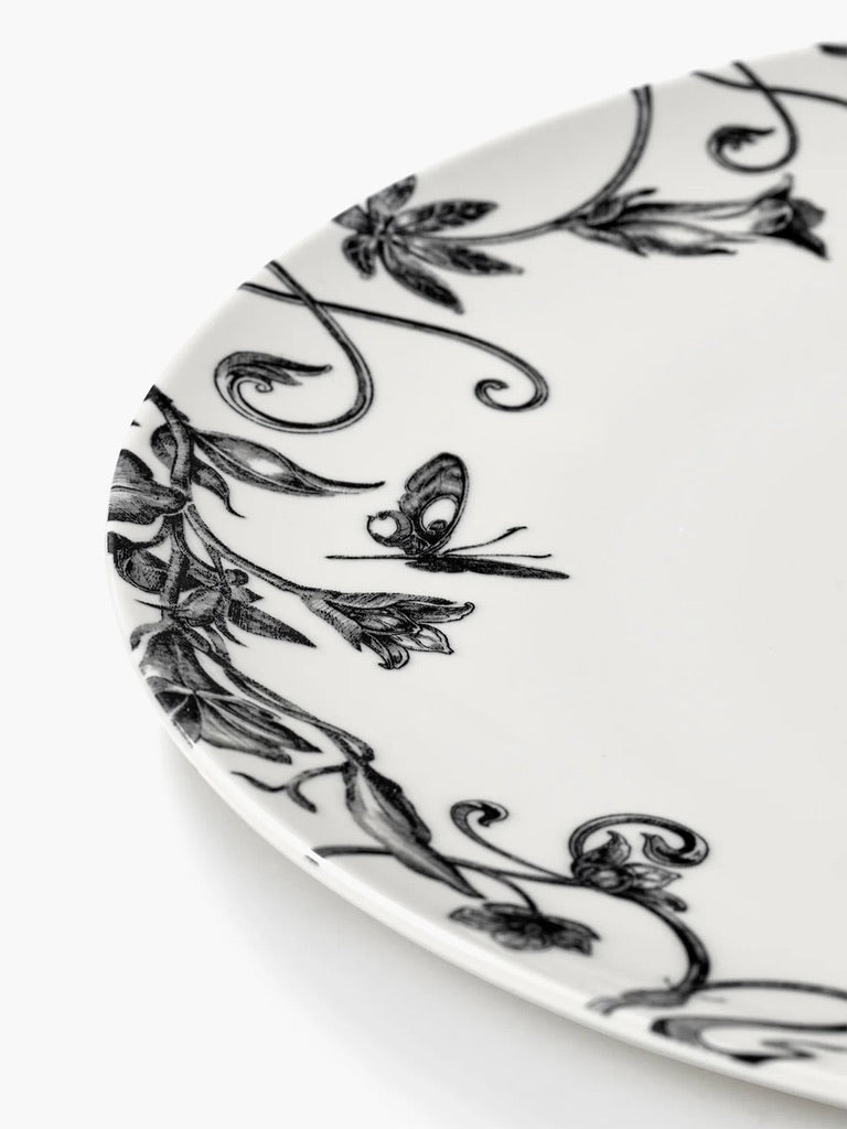 Dinner Plate Floral Fantasy White Black Unity
