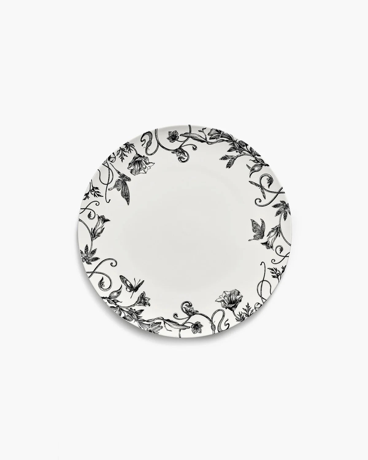 Dinner Plate Floral Fantasy White Black Unity