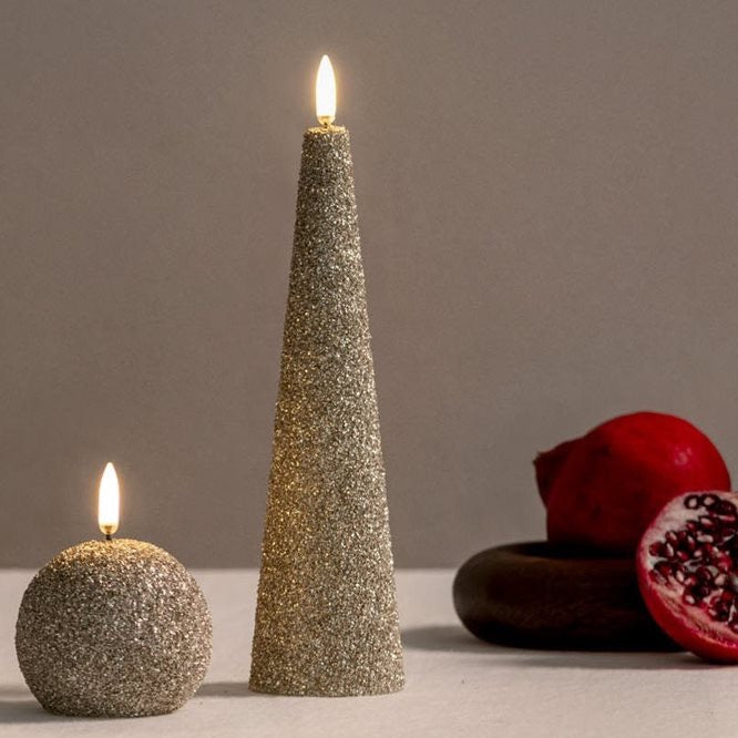 Bougie LED conique Cone Glitter - champagne pailleté