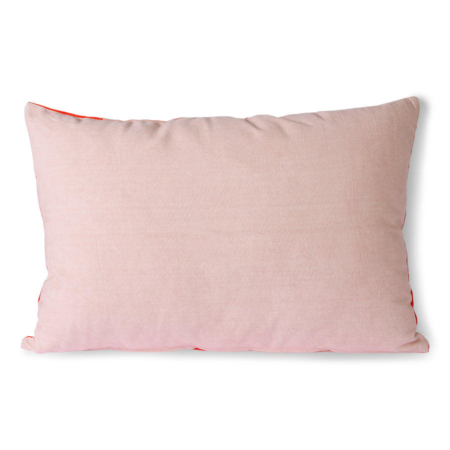 Coussin Rayé en Velours – Rouge / Rose