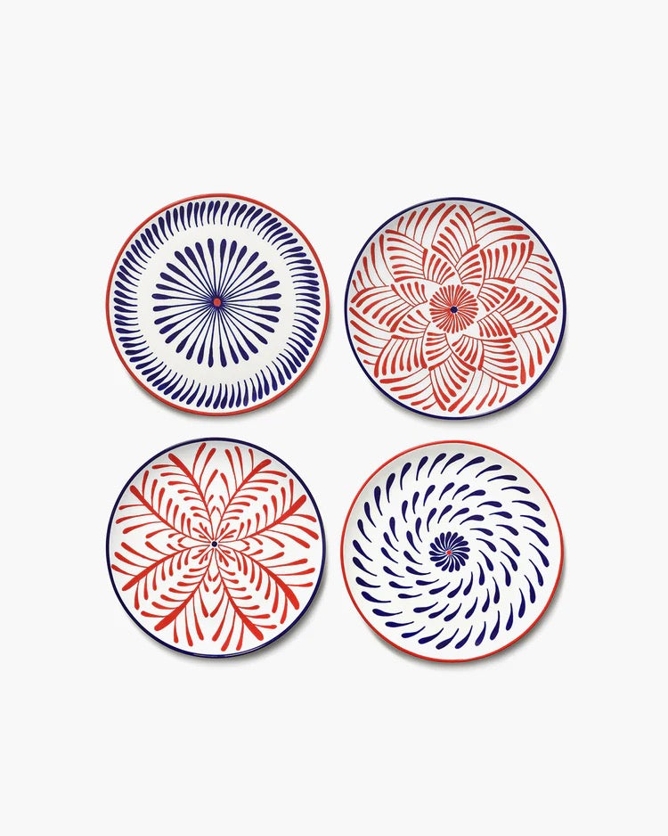 Set 4 assiettes breakfast bleu