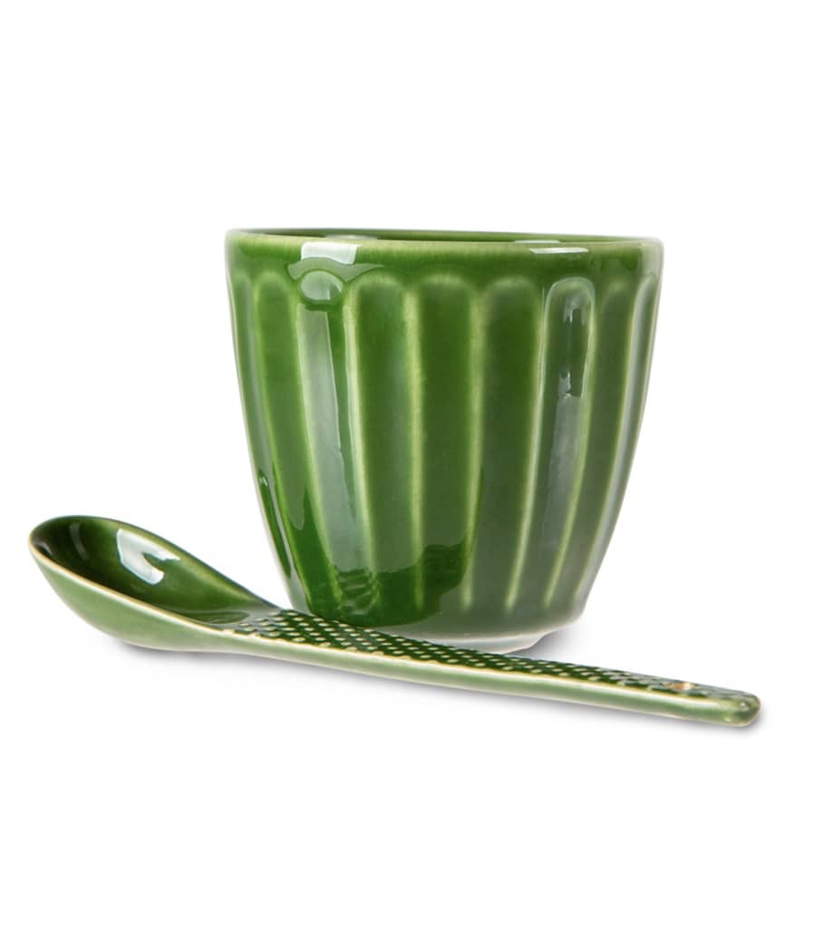 Ceramic spoon textured green set 4