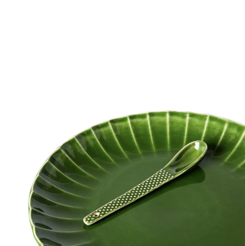 Ceramic spoon textured green set 4