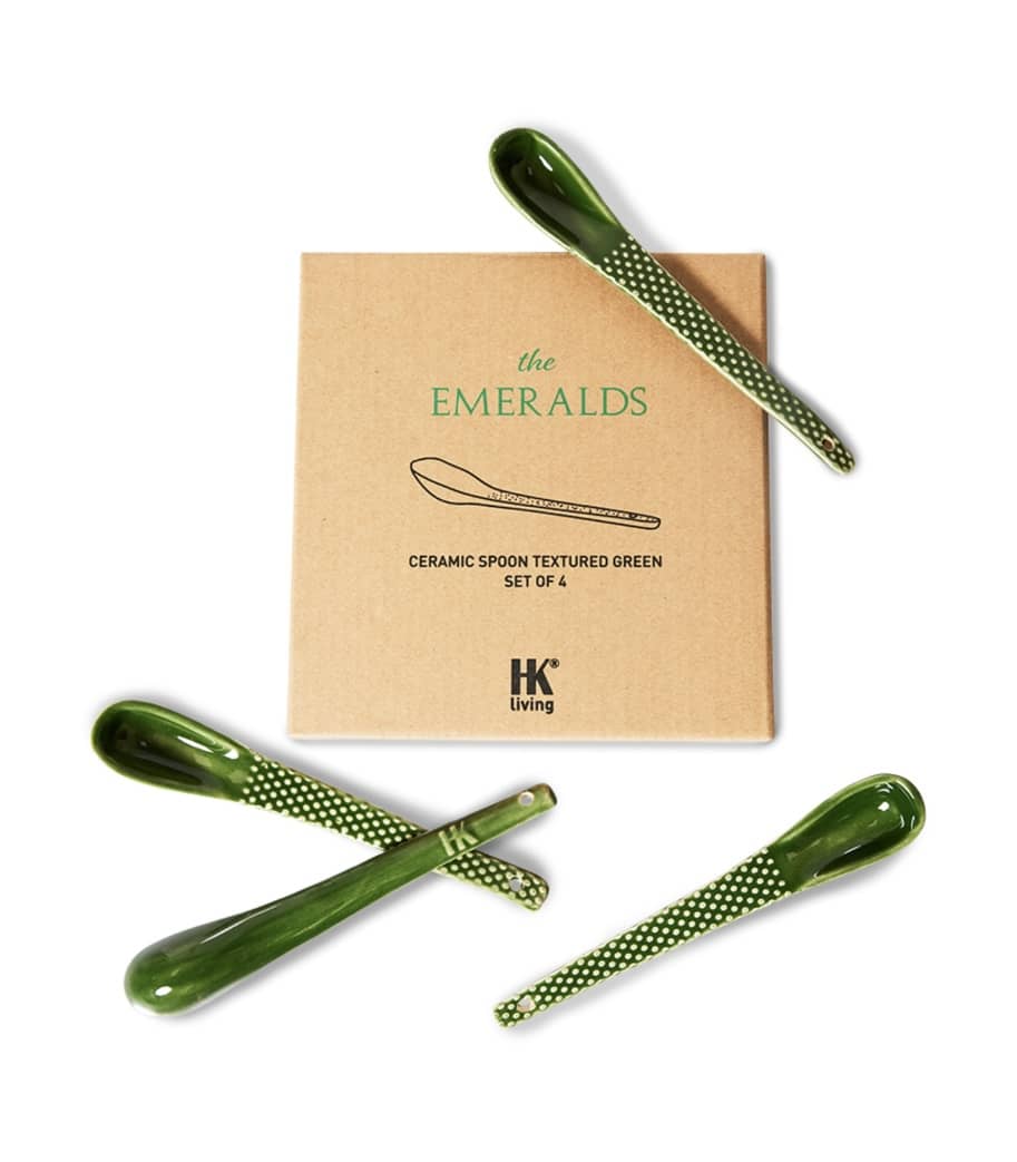 Ceramic spoon textured green set 4