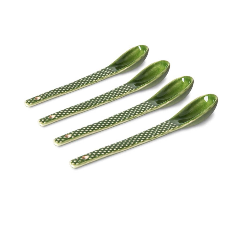 Ceramic spoon textured green set 4