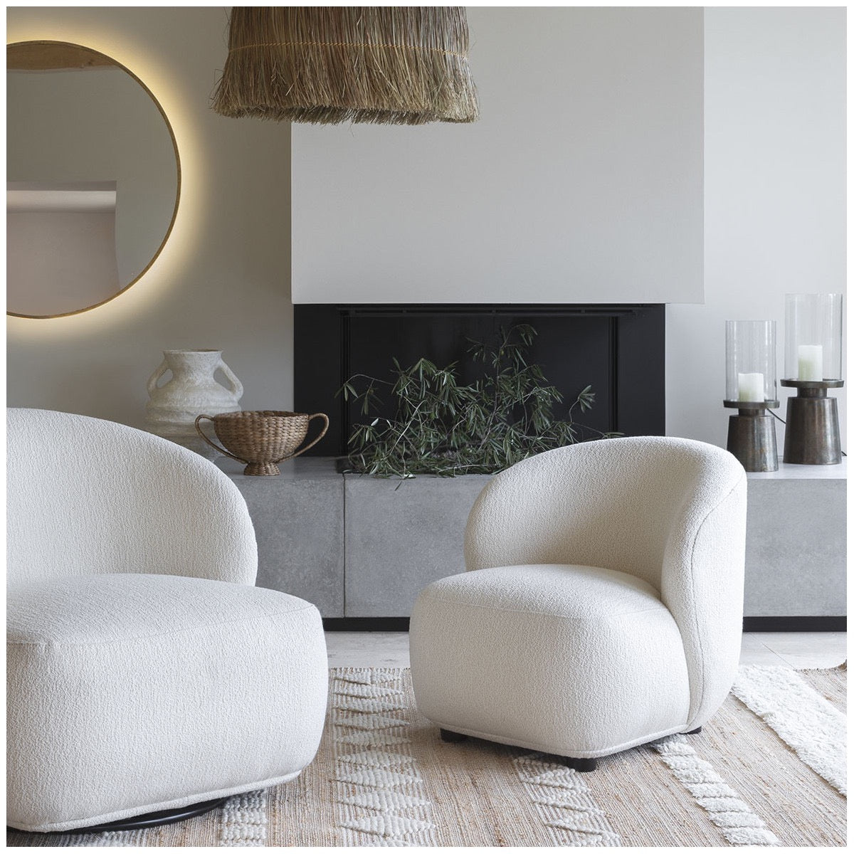 Fauteuil Lisette en bouclette - Crème - Petit modèle