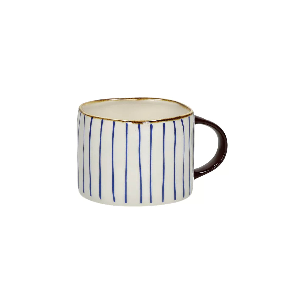 Anafi – Mug en porcelaine blanche à rayures bleues